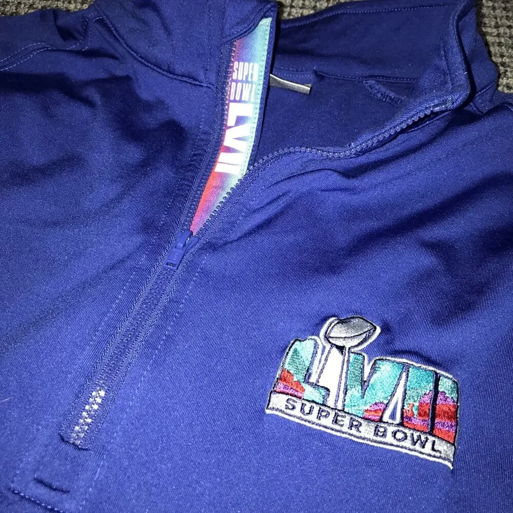Bud‎ Light Super Bowl LVII QuarterZip LongSleeve Large Blue Sweatshirt